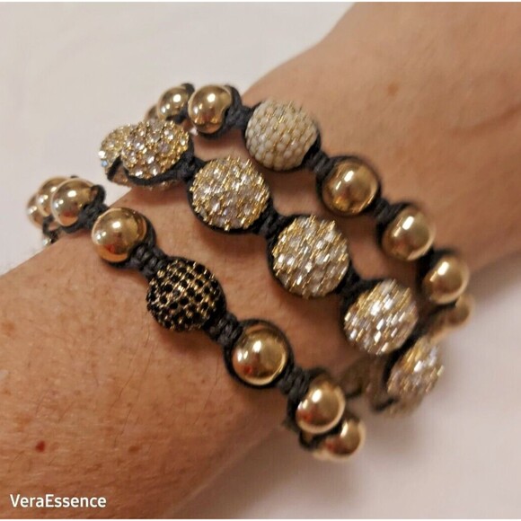3 Lot Shamballa Handmade Gold Round Beads Braided Adjustable Bracelet Unisex NWT - Picture 4 of 10